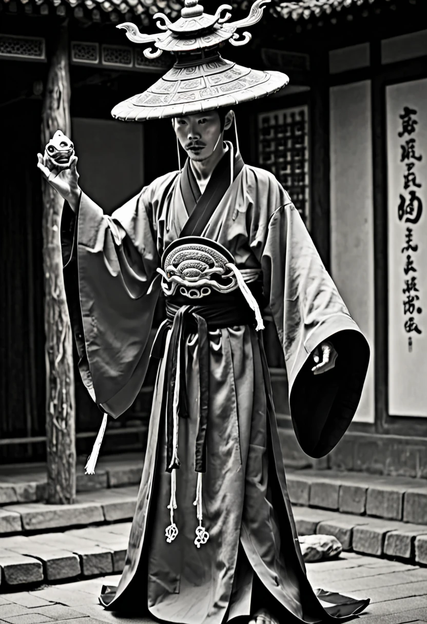 Monochrome、Man in an ancient Chinese costume 、There is only one overhead eel、