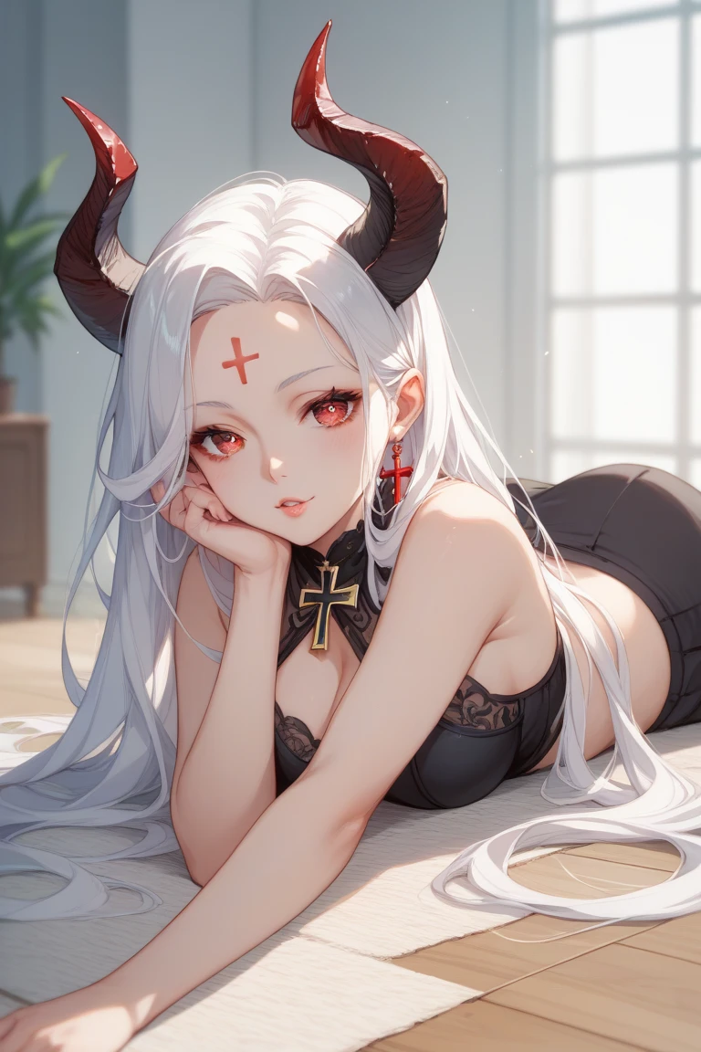 (close-up:1.2),(flat chest:1.2),breast focus,tattoo,ribs,nude,wet,shiny skin,messy hair,long hair,silver hair,demon tail,arched back,white skin,lens flare,depth of field,tongue,saliva