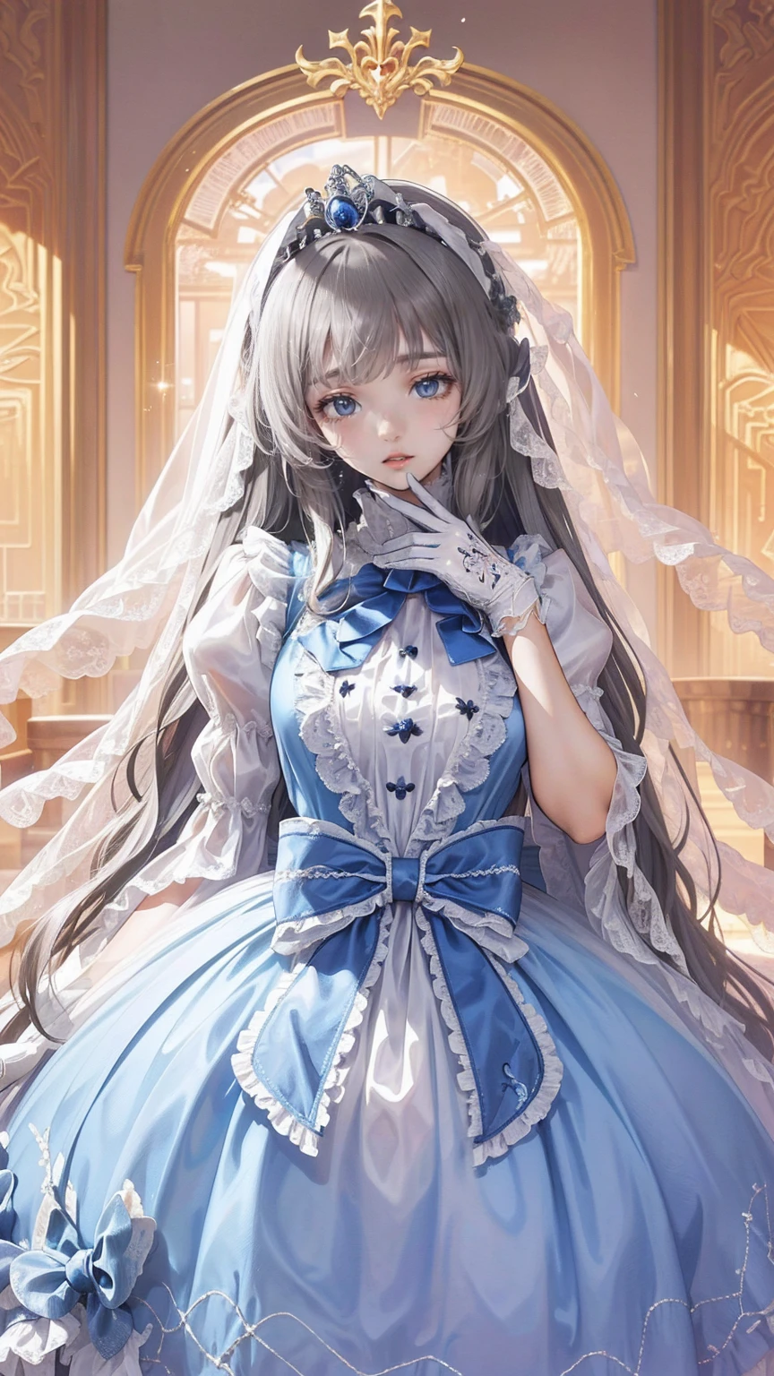 (( anime art style )),(masterpiece),(Best Quality), (Super detailed),(  Highly Detailed CG Unity 8K Wallpaper ),(( very delicate and beautiful)), Movie Lighting, 1 girl,((whole body portrait)),((Standing in the garden)),((Alone)),(((1 fairytale princess in Gorgeous embroidery and jewels extremely gorgeous rococo princess ballgown with voluminous full length hoop skirt))), narrow waist, をあしらったロイヤルドレス ,(((Huge crinoline tub skirt))),,((Gorgeous embroidery and jewels)), voluminous frills , transparent,(((Very huge , skin pattern ))), clevis,(( ridiculous length straight hair ,Extremely thick, straight, long hair, ridiculous length straight hair )),(Detailedly drawn face and eyes),(,smile),Clear pupils,  Extremely Gorgeous Full Hair Ornament  ,( Extremely Beautiful Full Tiara Embellished with Gemstones ),((Bling Bling Gems Jewelry )),Beautiful long veil,((Extra long gloves)),( Beautiful background ),(whole body),((Gorgeous embroidery and jewels extremely gorgeous rococo princess ballgown with voluminous full length hoop skirt))
