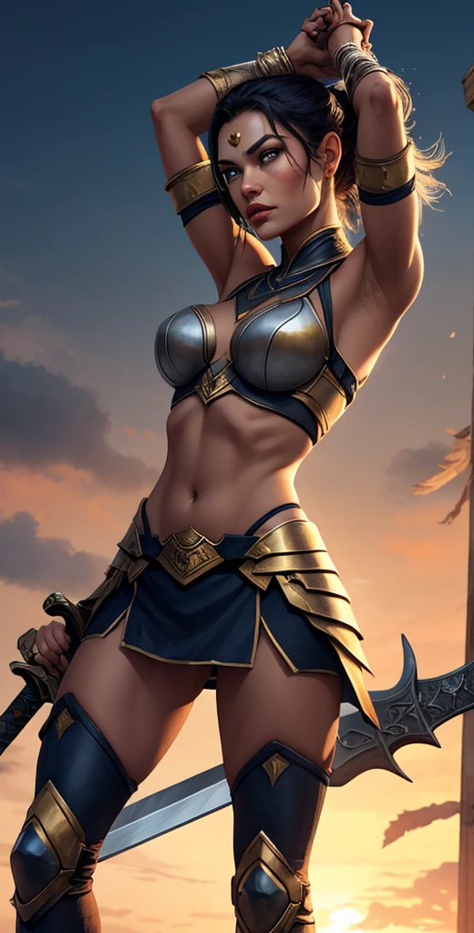 spartan warrior with armor holding his sword and shield
