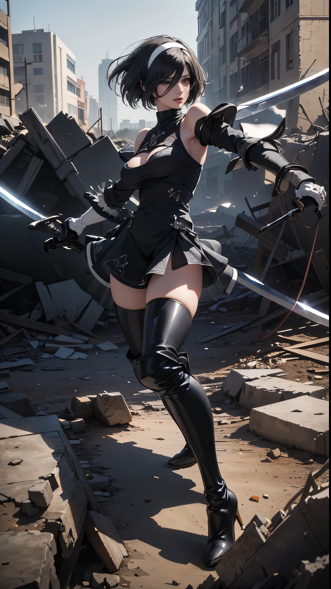nier automata, 4k ультра обои, right side robots in the fog, ультра реалистичный, стиль фотографии Purposeofenvy --auto --s2