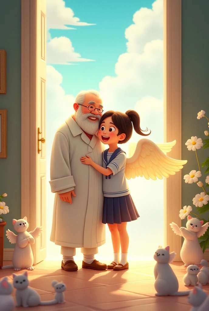 Pixar bald grandfather with angel child