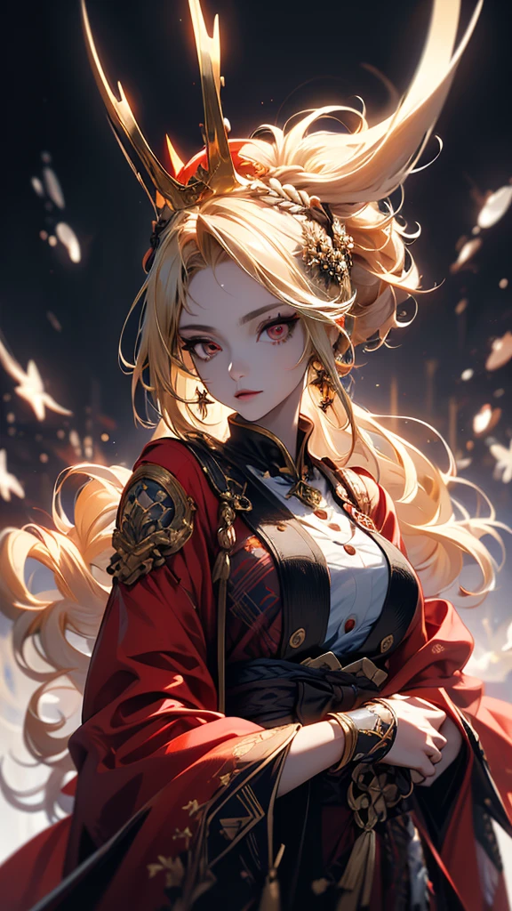 masterpiece, high quality, 4K, Beautiful design, silhouette,blonde, Highly detailed and amazing starry sky, Finer details, Very knowledgeable woman, Highly detailed solo, 1 female,Beautiful Eyes,Big Breasts,Red tight dress,