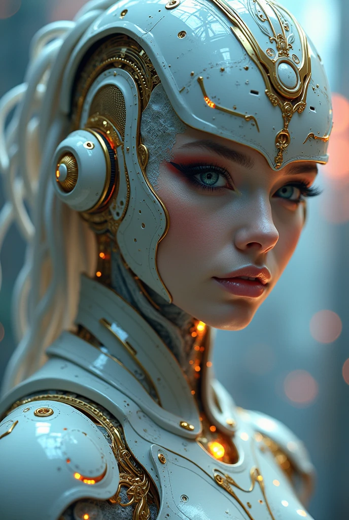 complex 3d render ultra detailed bust of a beautiful porcelainprofile woman android face, small hidden brests , cyborg, semi transparent driver helmet with steampunk detailed parts inside, robotic parts, beautiful studio soft light, rim light, vibrant details, luxurious cyberpunk, lace, hyperrealistic, anatomical, cable electric wires, microchip, elegant, beautiful background, octane render, H. R. Giger style, 8k, best quality, masterpiece, illustration, an extremely delicate and beautiful, extremely detailed ,CG ,unity ,wallpaper, (realistic, photo-realistic:1.37),Amazing, finely detail, masterpiece,best quality,official art, extremely detailed CG unity 8k wallpaper, absurdres, incredibly absurdres, robot, no nudity