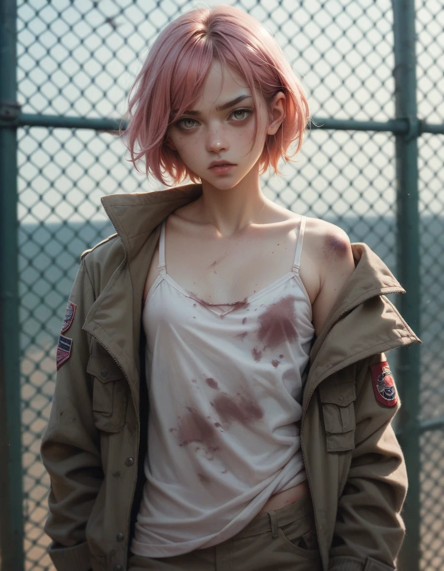 (Detailed illustrations,Very detailed and detailed drawing,Delicate lines with slow and rapid,Realistic texture expression),[Color tressed main line],Inorganic concrete room[Night Hospital],(Japan adult female[28 year old](Zombie Nurse))Hair put together [SKINNY((Small breasts))][pale skin](sickly look),([bandaged]Bondage Fashion),[[Return blood]],(Fine and beautiful skin expression [Transparency]),[完璧な目のdetaileds (Iris beautifully drawn in every detail)[Jewel-like eyes]],[long and beautiful eyelashes],[Meticulously drawn hair],(完璧な手のdetaileds [Beautiful fingers without breakdowns [Beautiful nails]]),(Perfect Anatomy(Perfectly proportioned))[[Full body like]],[Ideal color coordination(Accurate simulation of light-material interactions)],([Precision Detail](detaileds,high-detail)),[[Pale and gentle colors]][Visual art that conveys a sense of narrative] [[Eros in the Natural Body]].