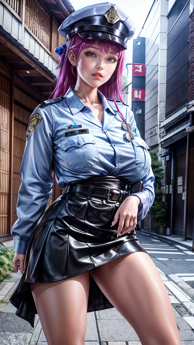 8k、（masterpiece、Best Quality:1.3）、（  several people having fun with each other while having very detailed :1.2）、 perfect anatomy、   beautiful Japanese women  、2０age、  Healthy Thighs、  beautiful legs with tails、 beautiful skin 、  random hair color  、  random hairstyles、Big Breasts、Female police officer、(Japanese police uniform:1.3) 、(  mini skirt:1.3) 、   full body shot 、pumps、 MAIN STREET 