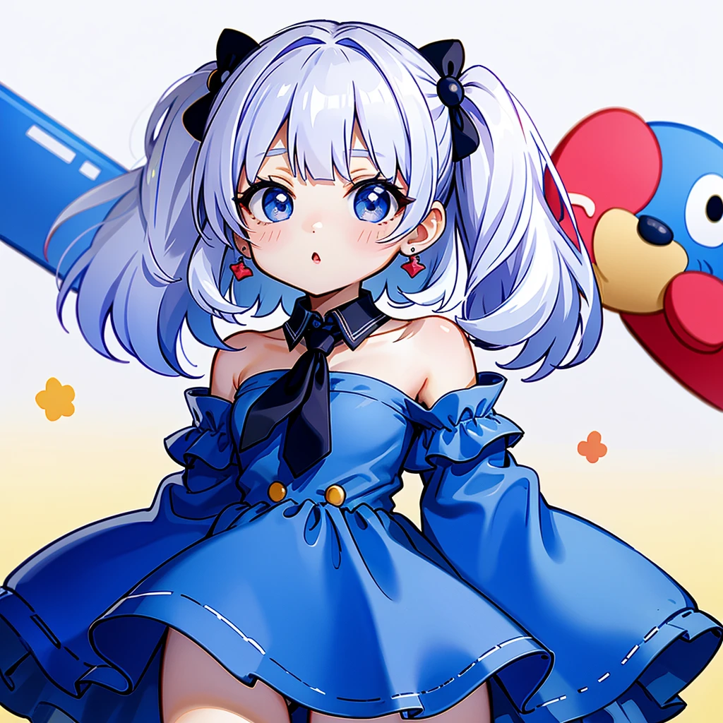  1 girl, Alone, ((( Best Composition 、Best Quality、 Supreme Masterpiece、Super detailed、 high definition)))、Cynamic,  gradation hair color、  blue eyes,  hair ring,  hair bow, (Kome Kome , Tie your ears, Sanrio, 1Other, biology:1.2),  off-shoulder ,  bare shoulders, tie,  wide sleeve , Colored Shirt,  detachable sleeve, check, 黒tie, Frill collar,  frill shirt, Gorgeous, Cute,  cowboy shots, 