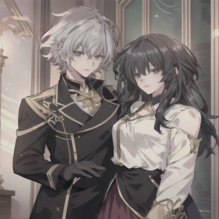 anime couple in a fancy dress posing for a picture, sakimichan and frank franzzeta, wlop and sakimichan, asya yoranova and alan lee, genshin, nixeu and sakimichan, anime key visual of elegant, anime in fantasy style, he has dark grey hairs, sirius a and sirius b, neferpitou