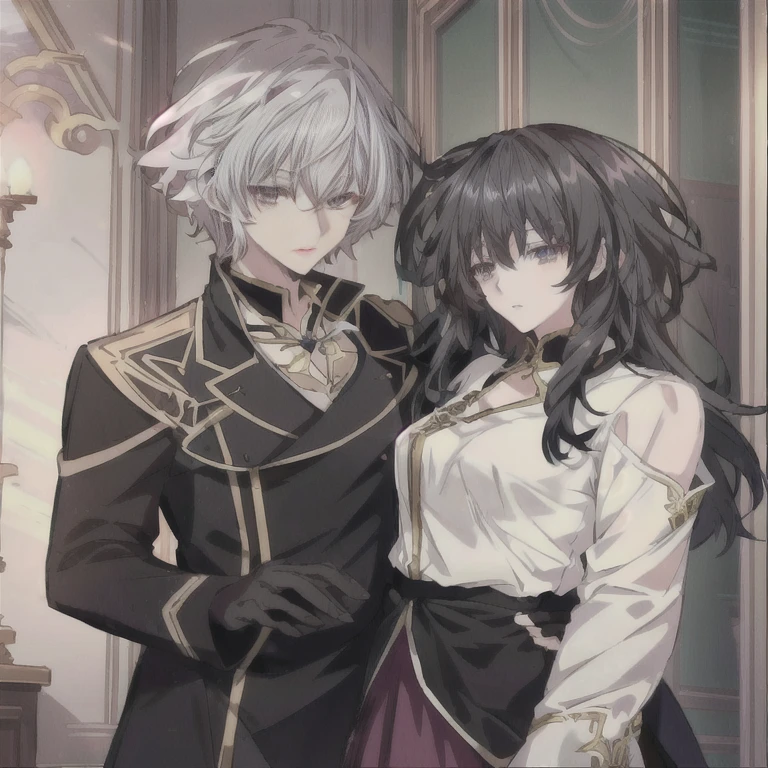 anime couple in a fancy dress posing for a picture, sakimichan and frank franzzeta, wlop and sakimichan, asya yoranova and alan lee, genshin, nixeu and sakimichan, anime key visual of elegant, anime in fantasy style, he has dark grey hairs, sirius a and sirius b, neferpitou