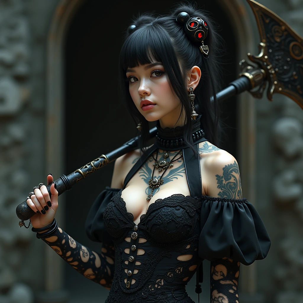 (((In 8K. HDR.Hyperrealism、masterpiece1.2、wlop1.2、Cinematic、detailed explanation、Live Photo 1.2, Highest quality 1.3、 Super detailed 1.3、masterpiece:1.3、Very detailed、Perfect Shading、Low angle full body shot 1.2、1 photo、Commercial Photography 1.4、Solo Photo、One beautiful woman)))、(Tired face、Dark circles under the eyes、Realistic skin with blemishes and freckles、Perfect Anatomy)(((One Woman、Solo Photo、Full body photo)))、((Simple Background、Black floral wallpaper、Black Floral Background)))、(((Bunny girl、Bunny ears、Full body enamel suit、Tight bodysuit、Bodysuit that shows off your body line beautifully、Black Leather Gloves、pantyhose、High heels)))(((Japanese women, 18-year-old、small顔1.4、、Straight bangs、length、Straight hair、Beaver、Black-haired、Five-finger body image 1.4)))、(small 、胸筋がsmall腕と脚、Waist circumference、Skin detail with veins glistening with sweat、Detailed skin with visible pores、Realistic, Detailed skin of downy hair, リアルでDetailed skin、Very detailedで美しい顔、Beautiful and well-proportioned face、Very cute face、Darkening of the armpits、Detailed skin)