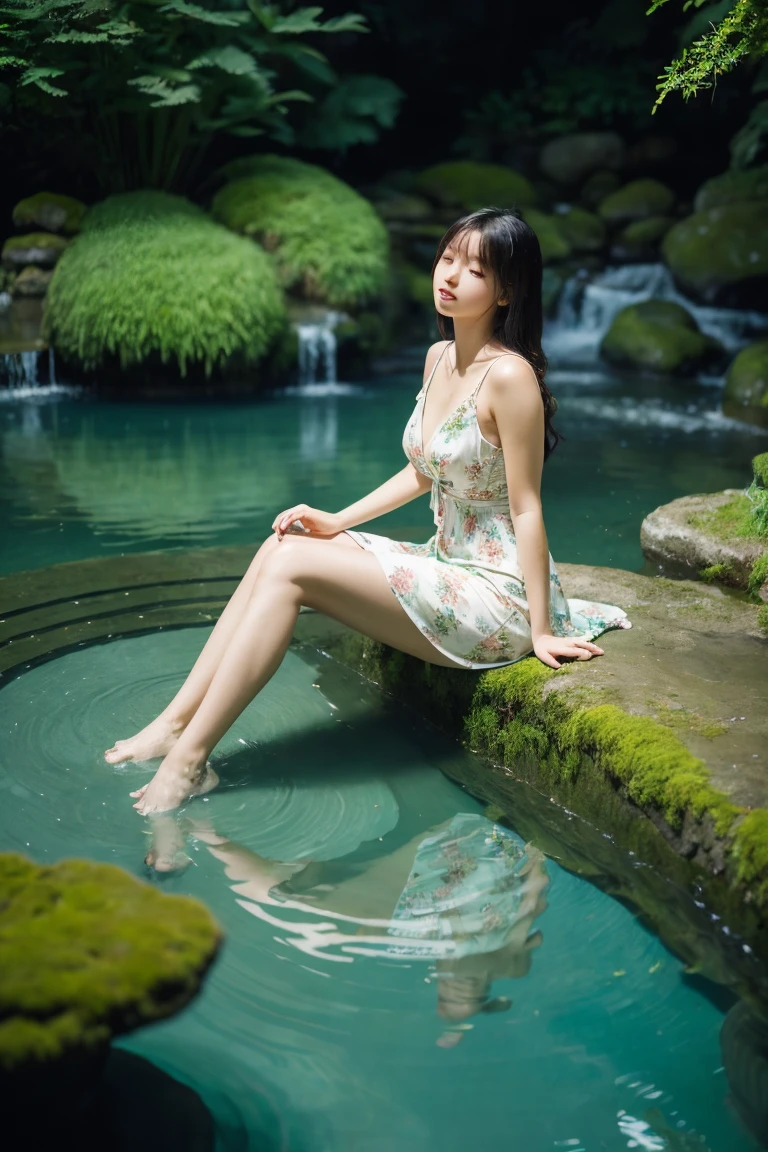(((nffsw))), (((masutepiece))), (((8K))), (((hight resolution))), (((surrealism))), (((Cinematic lighting))), god rays, Zoom Layer, (((FULL BODYSHOT))), F/4.0, canon, Shiny skin,Detailed skin,Detailed face, Detailed eyes, girl, short bobbed hair, Smile, Young princess in Japan folktale, Gorgeous kimono、Bath in the old castle of Japan、During bathing、Steam rushes in