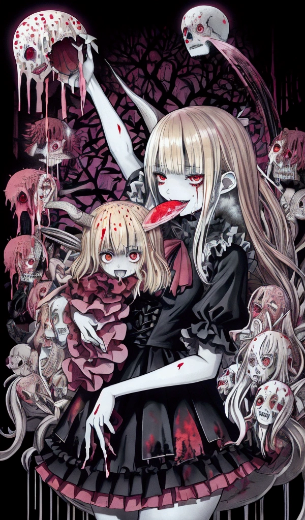 Zombie little girl,With vampire teeth,lie on the floor,Show crotch,White and transparent,凸起Sexy,There are on the street,Watch,Spread the joy of leg presses,Clothes are tattered,There are bite marks on the body,View from the side,pained expression,Sexy,forward and backward,Half-kneeling position,His whole body is covered with blood,crazy,Bite marks all over the body,Skin changes,Grow claws,The main character is biting another ,Cultivated meat wings,Grow a tail made of red flesh,Spread your legs,Growing extra tentacles,The body is crawling with parasites,