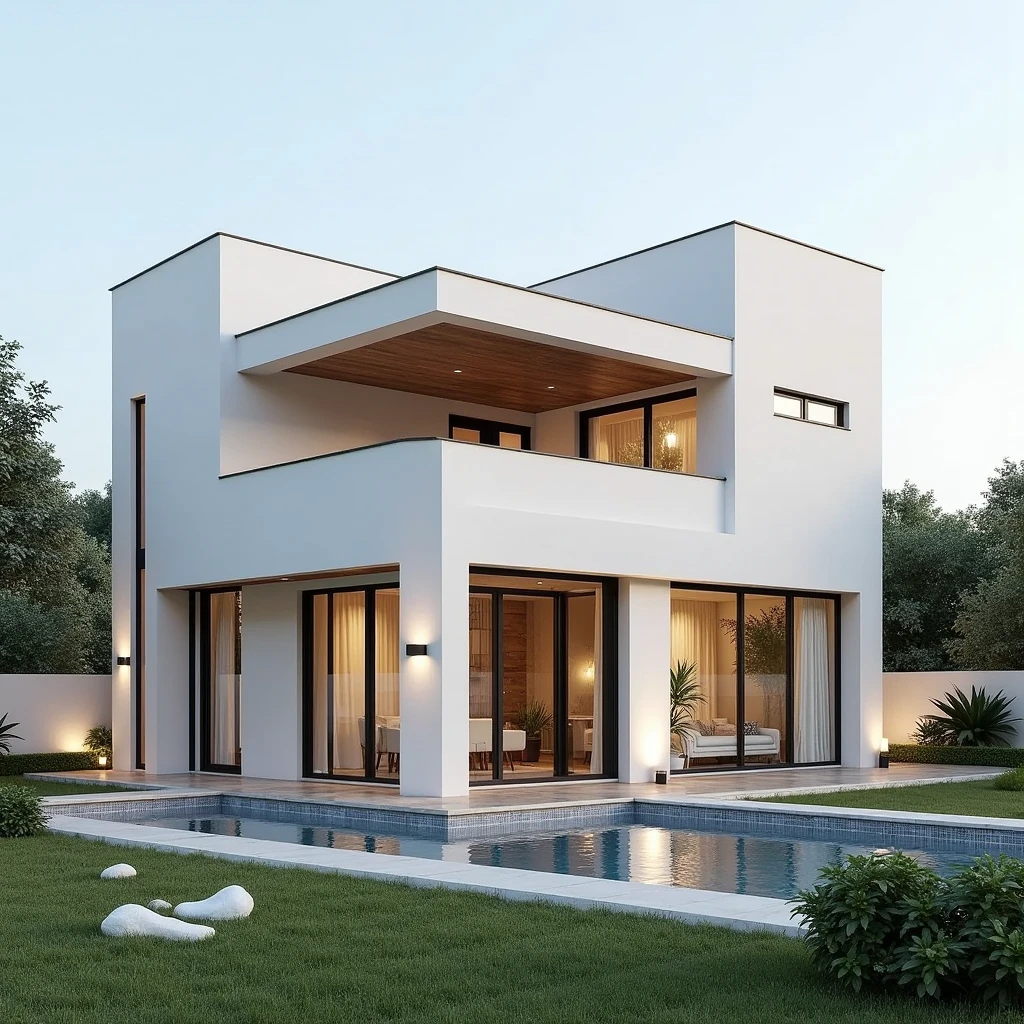 (masterpiece, best quality:1.2), Flux KTHOUSE Villa - Minimal 141124, 1 villa,  exterior design:1.3,  minimalism style villa, daylight, volumetriclight:1.5