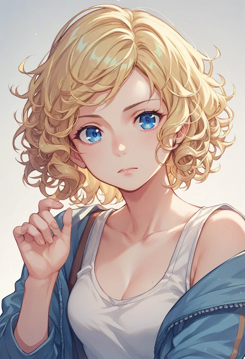 Blonde、Curly hair、 short hair、Blue Eyes、 girl