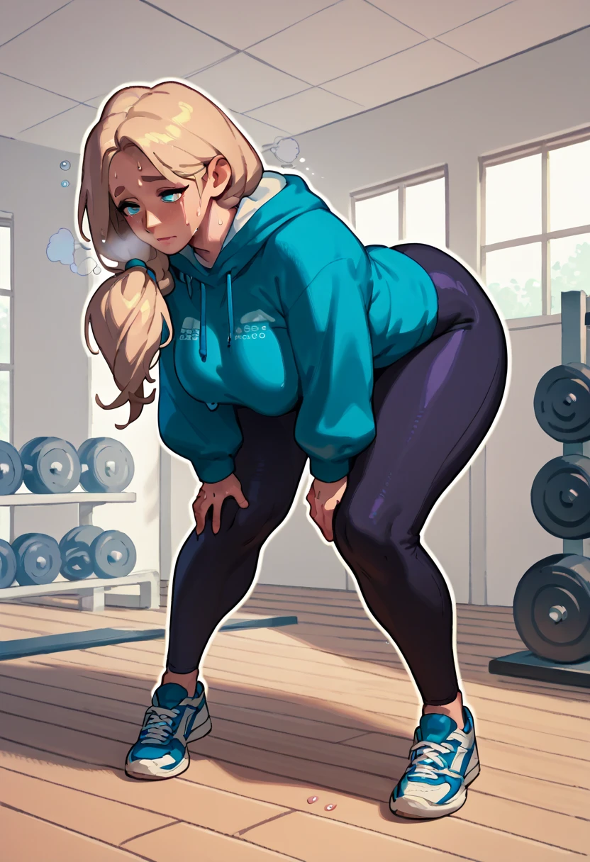 score_9, score_8_up, score_7_up, score_6_up BREAK solo,in gym,milf,exhausted,full body,hoodie,leggings,sneakers,bent over,hands on knees,heavy breathing,sweat, defMercie, blue eyes, low-tied long hair, hair over shoulder 