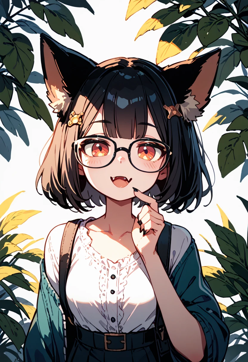  1 girl, black hair,Glasses,Dog Human,Beastman,Kobold