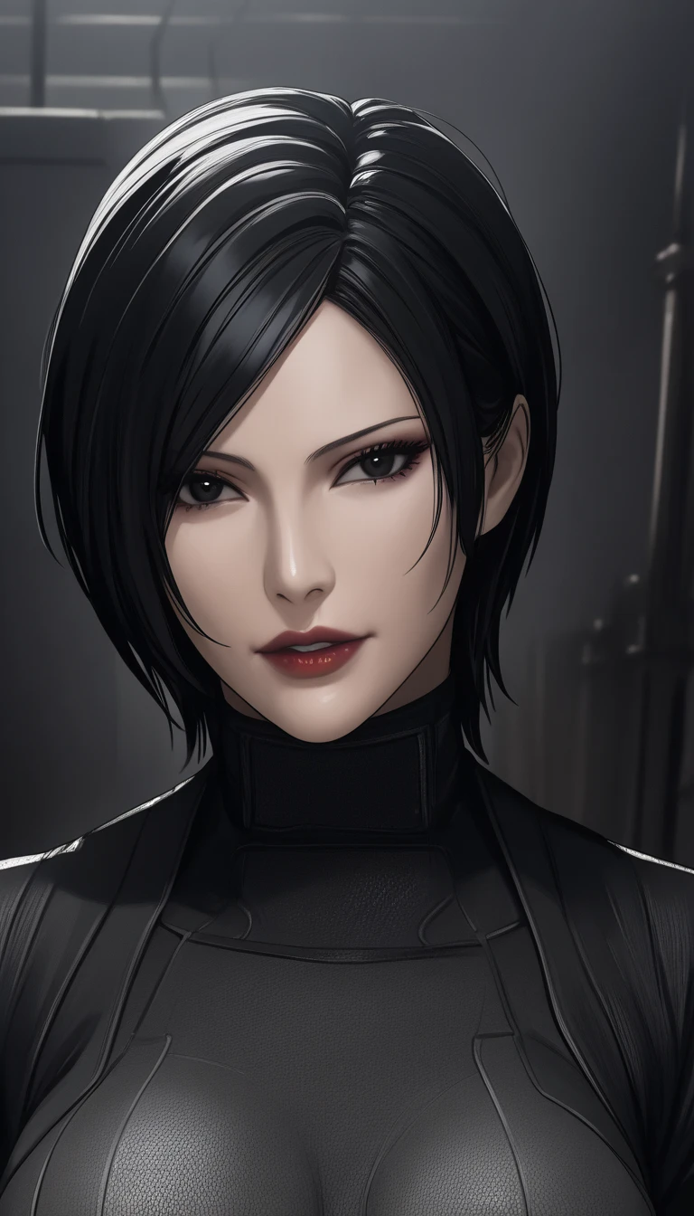 ((  Masterpiece  )), (familiar), precise, eyelash , (Resident Evil), (Ada wong), bare, ร่างbare, background, Sewer  , Short hair, Black hair, Black eyes, Black pupil,  big chest  , Black tight-fitting bridal dress