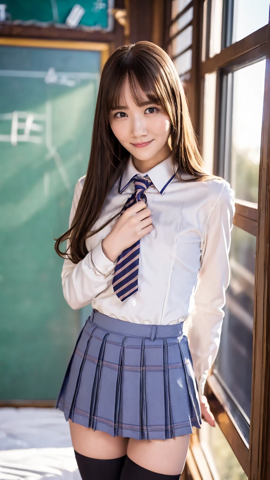 One ,,( School Uniform:1.6),baby face,cute,(Western-style room:1.4),( standing :1.3),( Viewers ), ( standing),(Flat chest:1.4), Long Hair, ( pastel lingerie ),Young body,smile, , slender body sitting in a rock bath,(():1.3),  bun hair,Best Quality,(nsfw:1.1),(Thongs Panties;1.2),(T-back:1.3),(black knee-high tights:1.2),  mini skirt, RAW photo,,Realistic, Hi-Res,  Details, Very  Details, extremely  Details eye and 顔,  sharp pupils, ,(Dusk Light:1.4),