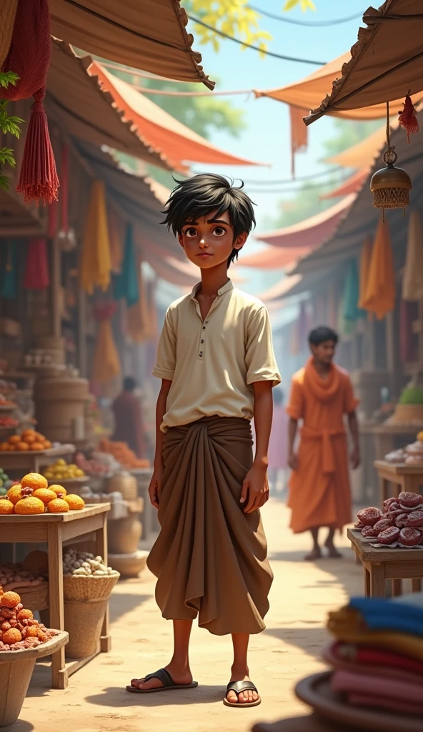  In cinamatic 3d cartoon "Shravana Kumar was a devout and obedient son. His parents were blind, and he had dedicated his entire life to serving them. One day, his 𝗳𝗮𝘁𝗵𝗲𝗿 𝗮𝗻𝗱 𝗺𝗼𝘁𝗵𝗲𝗿 expressed their desire to go on a pilgrimage. Shravana Kumar immediately honoured their wish and began carrying  by placing them in two baskets hung from a pole on his shoulders to various holy sites."