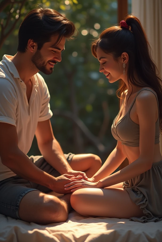 Couple hugging in lotus position