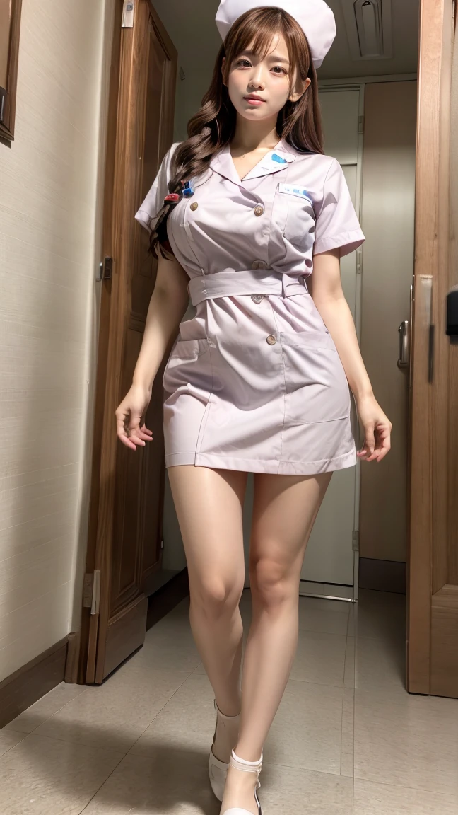 ((masterpiece))、((Highest quality))、photograph、reality、High resolution、Advanced Depth of Field、become close、Realistic lighting、Delicate facial features、Realistic Background、(The whole body is shown:1.2)、(Looking at this:1.3)、(Big Breasts:1.2)、(Erect nipples:1.2)、(Slender:1.5)、(Thin and beautiful legs:1.5)、(Narrow waist:1.5)、(Small shoulder width:1.3)、(Nurse uniform:1.5)、(The background is an empty office:1.2)、(Early teens:1.5)、(Young face:1.5)、(Short)、(A face like an elementary school student:1.5)、(Shy and blushing:1.5)