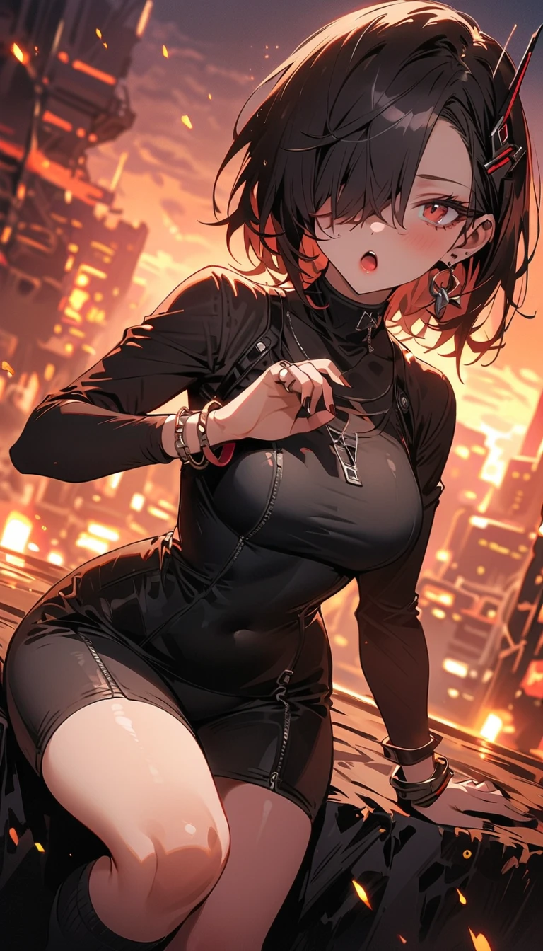 ((Highest quality)), ((masterpiece)), (detailed),Perfect Anatomy，Natural Light,In the city where buildings stand side by side,Night Scenery,A very cute, baby-faced, black-haired woman,((Highest quality, 8k, masterpiece: 1.3, )),A woman with very small breasts,Well-proportioned, slim body，Long, slender legs，Long, thin hands， detailedな顔, detailedな肌, fine grain, detailedな唇, detailedな舌, detailedな指, Mouth detailed, Beautiful teeth alignment,Realistic,  High resolution, Natural light, Dynamic pose,Toned Legs, double eyelid, Tear bags, Round eyes, Moist eyes,Moisturized lips,Long, flowing blonde hair,          (((Black leather collar,Wearing a black leather jacket,A black leather jumper that reveals the chest,Wearing a very short black leather miniskirt,White panties look good,Black leather belt at waist))),((spread your legs wide 1.9,Open your legs in an M shape..5,Woman sitting with knees up 1.4,A pose that emphasizes panties,I want to see more panties)),Poses that emphasize the uterus,A pose that gives a good view of the anus and pussy,