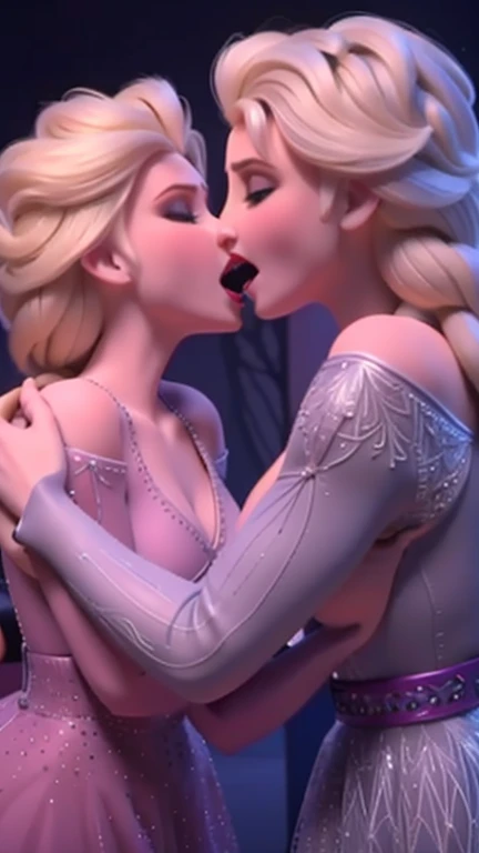Masterpiece, 2 girls, sexl, big breasts, kisses, elsa and anna, double gag, tied, elsa from frozen, anna from frozen, frozen, cum in month, nsfw, after cum