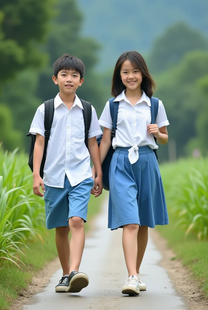 Two Japanese elementary school children, boys short Shorts shoes