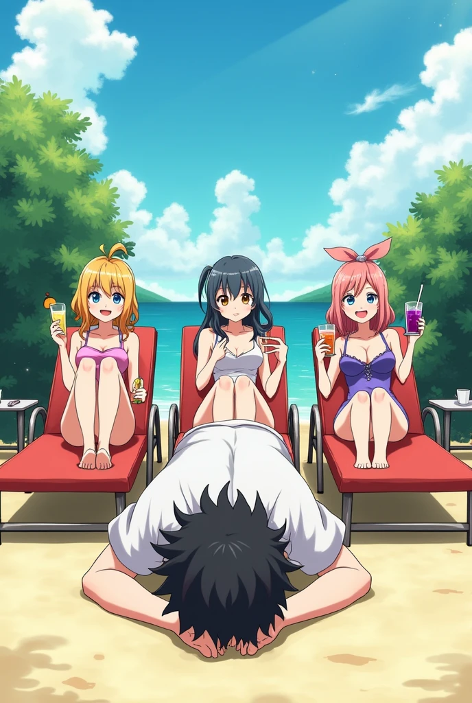 The heroes of Kill la Kill are relaxing at a pool party. They are in swimsuits themed after their iconic costumes.