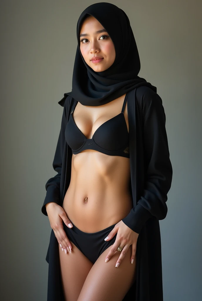 RAW photo,candid photograph, full body,photo of a beautiful,influencer,30yo Moroccan woman,black hijab, detailed skin, naked, looking at viewer, thick body structure,white background,no background, candid pose,blue light, film grain, kodak color, instagram LUT