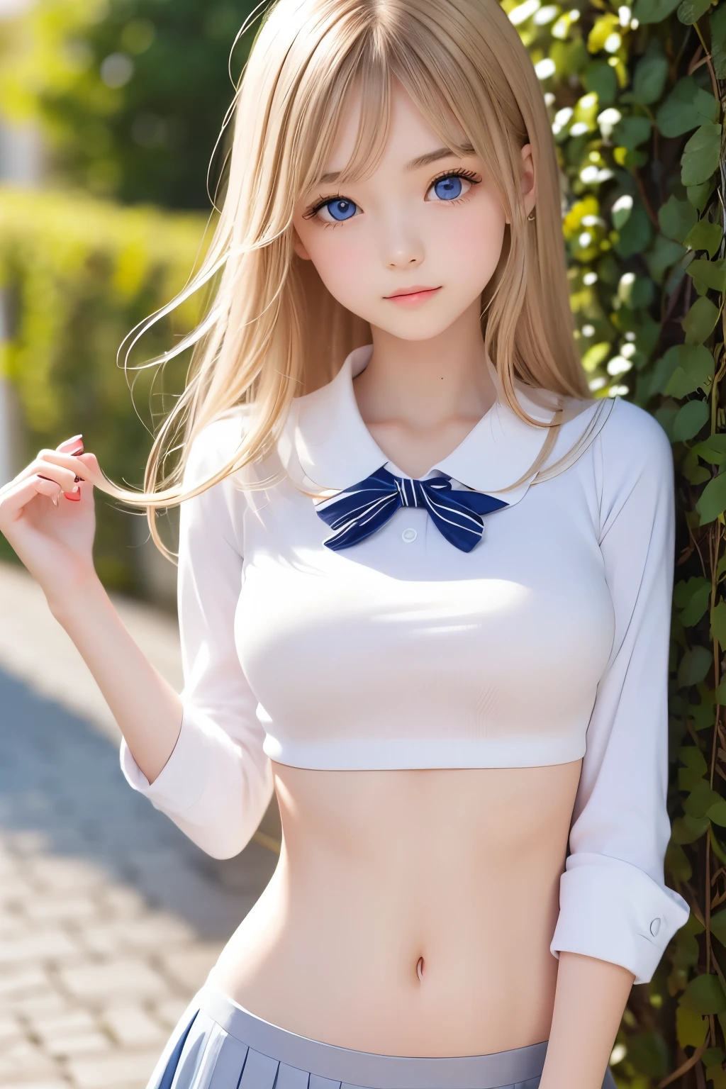 masterpiece,Best Quality, very detailed, Beautiful Girl, ager, smaller breasts, thin waist,Blonde, perfect eyes, very cute, school uniform,Rose Garden