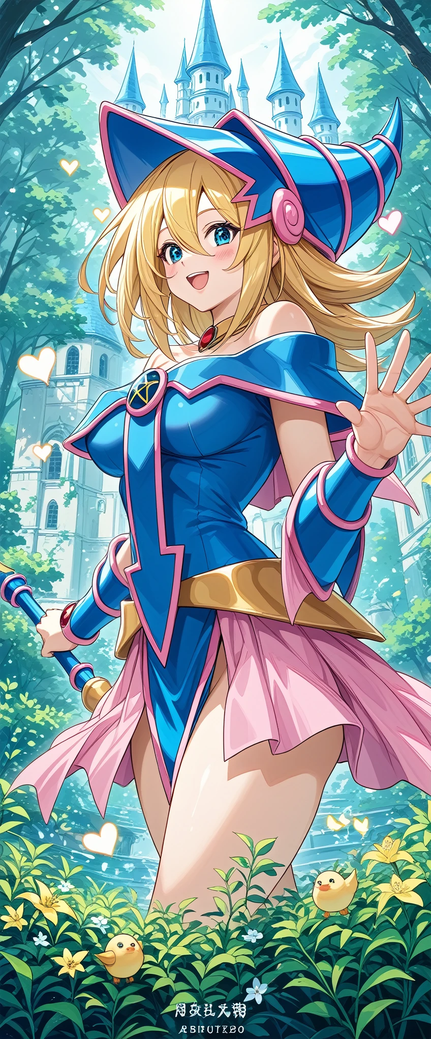 Dark magician girl NSFW, glass cover, upper body, side shot, alternate color, masterpiece, detailed illustration, lifelike, Pixiv top quality, exquisite, {{{Cute 1dark magician girl}}}, super beauty merging with the machine, elaborate shabby chic pattern, shiny beautiful woman, half of my body is made of machine, transparent glass body, the machine inside is transparent, cinematic lighting, dynamic angle, dynamic pose, yugioh blue-eyed white dragon forest, depth of field. Magic macaw at the bottom. Magic hearts showing your VOLUPTUOUS body, BIG TITS, BEAUTIFUL, SENSUAL, BLUSHING from head to toe, STROLLING IN THE CASTLE, SMILING PLAYING WITH MAGIC SEXY, BLONDE HAIR INTERACTING WITH MAGIC
