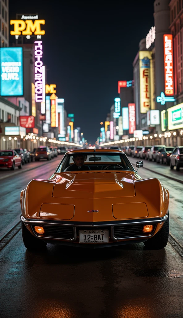 １９７０Chevrolet Corvette Stingray next to a Las Vegas hotel on the night of the ages