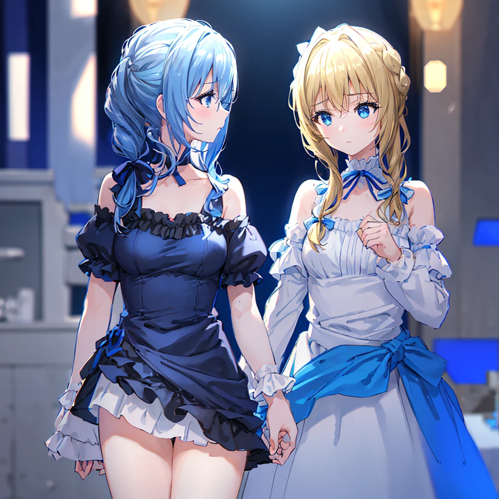 blue theme,
1 girl, twintails, long hair, blonde hair, blue eyes, black ribbon,
white dress, too many frills,
nemophila,
cinematic lighting, lens flare, chromatic aberration, depth of field,
masterpiece, best quality, very aesthetic, absurdres, ultra detailed, UHD, 8K, highly detailed, newest,
cetus,