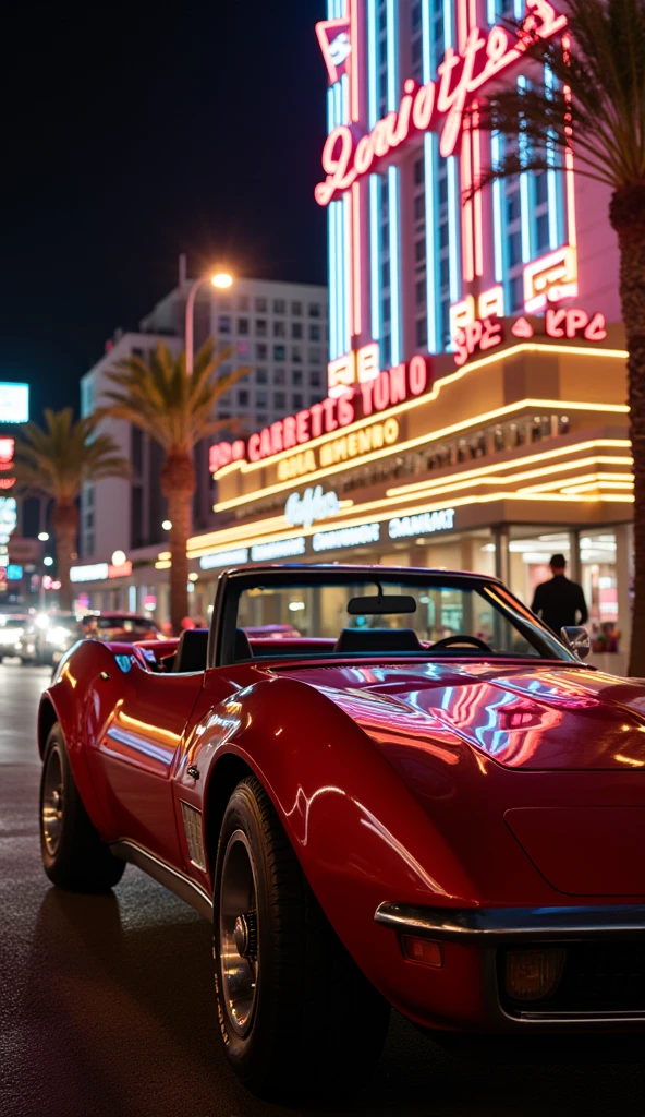 １９７０Chevrolet Corvette Stingray next to a Las Vegas hotel on the night of the ages