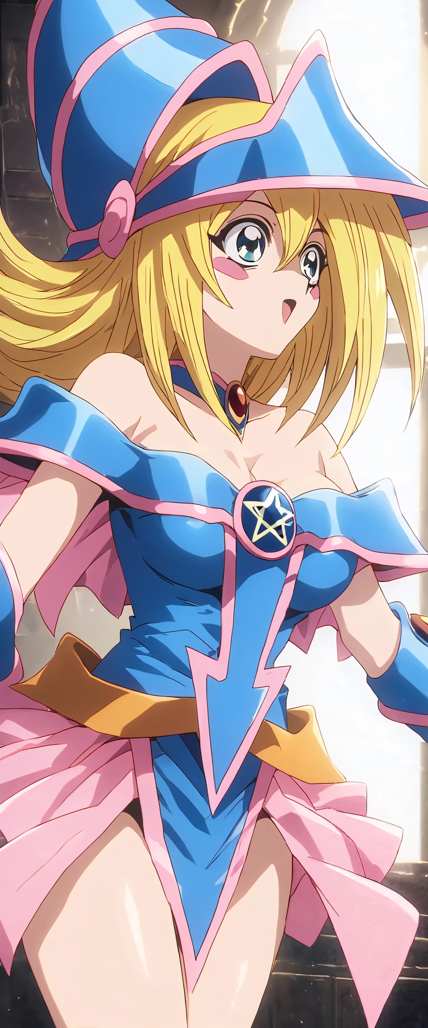 Dark magician girl NSFW, glass cover, upper body, side shot, alternate color, masterpiece, detailed illustration, lifelike, Pixiv top quality, exquisite, {{{Cute 1dark magician girl}}}, super beauty merging with the machine, elaborate shabby chic pattern, shiny beautiful woman, half of my body is made of machine, transparent glass body, the machine inside is transparent, cinematic lighting, dynamic angle, dynamic pose, yugioh blue-eyed white dragon forest, depth of field. Magic macaw at the bottom. Magic hearts showing your VOLUPTUOUS body, BIG TITS, BEAUTIFUL, SENSUAL, BLUSHING from head to toe, STROLLING IN THE CASTLE, SMILING PLAYING WITH MAGIC SEXY, BLONDE HAIR INTERACTING WITH MAGIC
