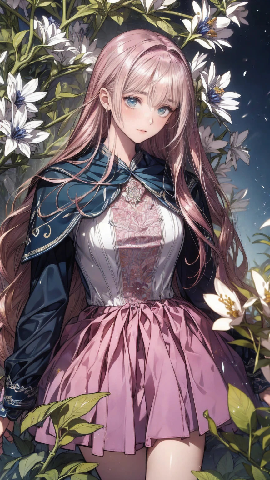 art：Cornflower ,(masterpiece),(Best Quality:1.2),(perfect anatomy),( 1 girl), fairy,Beautifully detailed pink eyes ,Beautiful pink hair ,(  pink dress ),( Highly Detailed Elegant ),Classic Style, rich colors,born々New texture, Detailed skin, adds a dramatic and iconic element to the scene,  written border depth , Silky to the touch, Dynamic Composite,Delicate texture, stand in a field of green plants and flowers ,Warm lighting, Brush Strokes 
