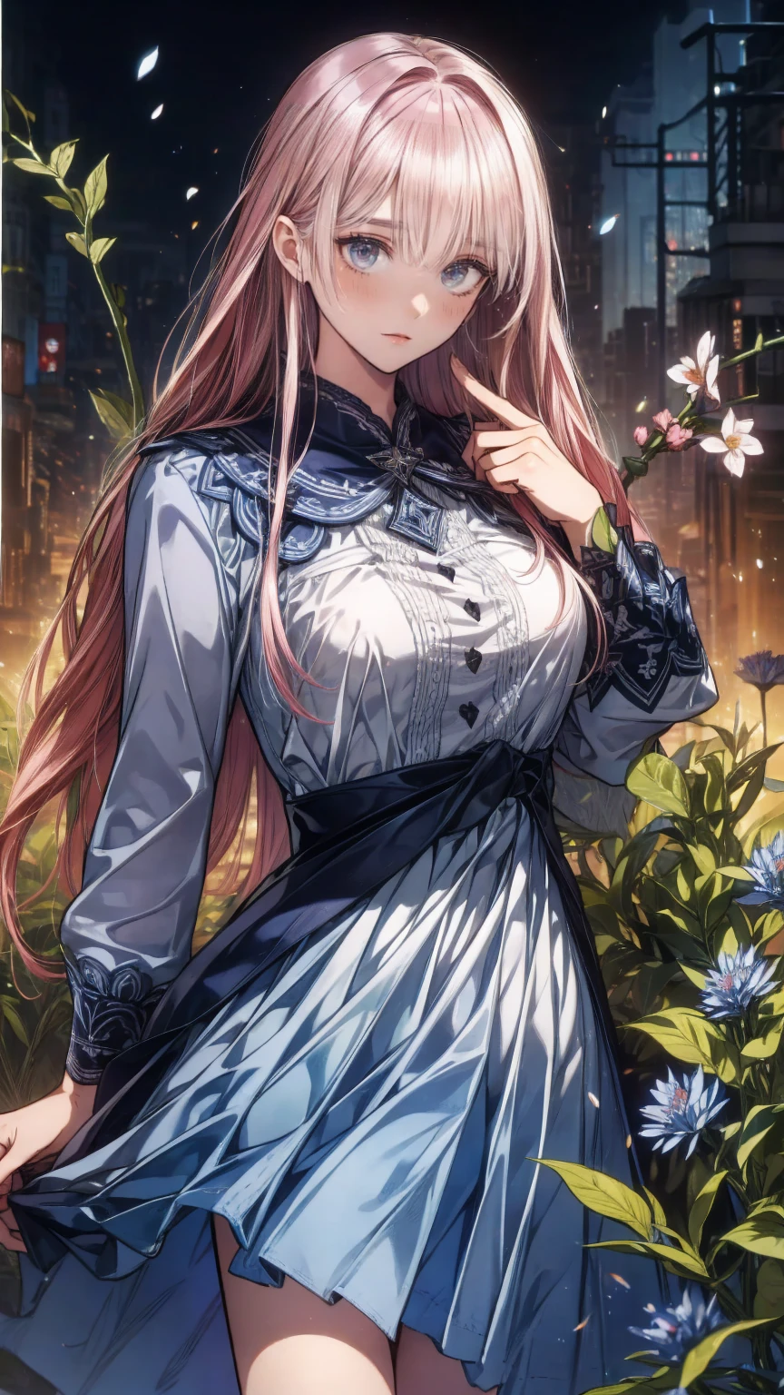 art：Cornflower ,(masterpiece),(Best Quality:1.2),(perfect anatomy),( 1 girl), fairy,Beautifully detailed pink eyes ,Beautiful pink hair ,(  pink dress ),( Highly Detailed Elegant ),Classic Style, rich colors,born々New texture, Detailed skin, adds a dramatic and iconic element to the scene,  written border depth , Silky to the touch, Dynamic Composite,Delicate texture, stand in a field of green plants and flowers ,Warm lighting, Brush Strokes 
