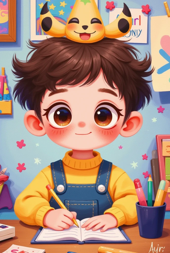  Cartoon boy,  This is a detailed painting ，Inspired by Han Young-ho sitting at his desk writing on a notepad , ArtStation, Arts and Crafts, ArtStation上的艺术, Lovely realistic portrait , Lovely art style, Digital Anime Illustration,  exquisite digital art,  cute digital painting , Cartoon art style, 可爱的数字艺术, Cartoon art style, Character artist ,  animated illustration style 