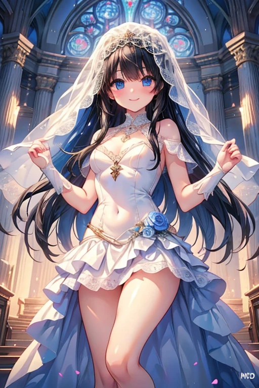 (girl:1.2), (1 person:1.2),(10歳のgirl)、若いgirl、big breasts、 nffsw、shader、big breasts、highly detailed eyes、long hair、side boob、underboob、Glossy cleavage、black hair、silky hair、knit dress(White thin fabric、Plain color、mini skirt)、ultra-intricate pupil in eyes、highest quality、bright colors、Bust 100、rests、Standing picture of the game、Stirring composition、Composition looking up from below、Lift your with your hands、Pose that emphasizes the chest、fold your arms、grinning expression、eyes half closed、open your mouth、stinky eyes、evil face、Bullish smile、fold your hands behind your back、Hide your hands、evil smile、whole body、cute
