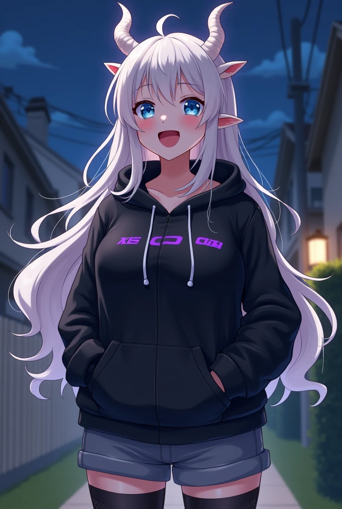score_9, score_8_up, score_7_up, source_anime, 1girl, PSchan, cowboy shot,, <lora:PSchanXLPD-000009:1>, black hoodie, shorts, outdoors, seductive smile, hands in pockets,