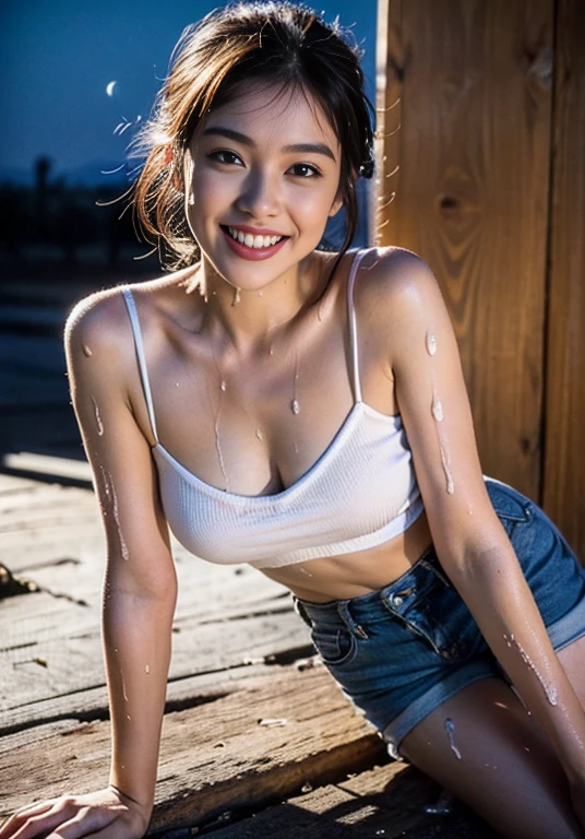 (((口を大きく開けて sticking out her tongue ))), (((Aerial photography))), (((The desert in the background is reminiscent of Mad Max.))) , (((night))), (((Starry sky and moon))),A boldly composed photograph of a Japanese woman that looks like it was taken by a famous artistic photographer, (((Blockbuster art photography)), (8k, Best Quality). A stunning composition using a model with excellent proportions.  perfect beauty model with a confident and balanced appearance, ((Best Quality質)), ((masterpiece)), ((Best Quality質のリアルな写真)), ((Photographed with Hasselblad)), ((Best photo quality)),  pretty woman smiling at schoolの画像, super resolution,Slim and perfectly proportioned,  pretty woman smiling at school, ((Best Quality質, 8k, masterpiece: 1.3)),  pretty woman smiling at school, 1 female,  slender figure: 1.1,  perfect beauty, 20 years old, (Realistic: 1.4),  ahe face, Shining Sweat, Art photo composition with space around the woman,  see-through ,  full body photo,  anatomically correct hand,  anatomically correct leg, Anatomically correct whole body, White camisole and shorts.  cowboy shots, ((( holding down my crotch with my hands))).  open the foot , Drinking Calpis while showering, Nipples protruding,, (((My camisole is wet with Calpis))), (((Being drunk))), ((( drool ))), (((Lying on one&#39;s back))), (((The background is a vast desert landscape))), (((night))), (((Starry sky and moon))), (((The desert in the background is reminiscent of Mad Max.)))) , (((Aerial photography))), (((Kneeling))), (((A composition that gives a sense of 3D depth))), ((( hair fluttering in the wind ))), ((( sticking out her tongue ))), Nipples protruding, ((( spread his legs))), 