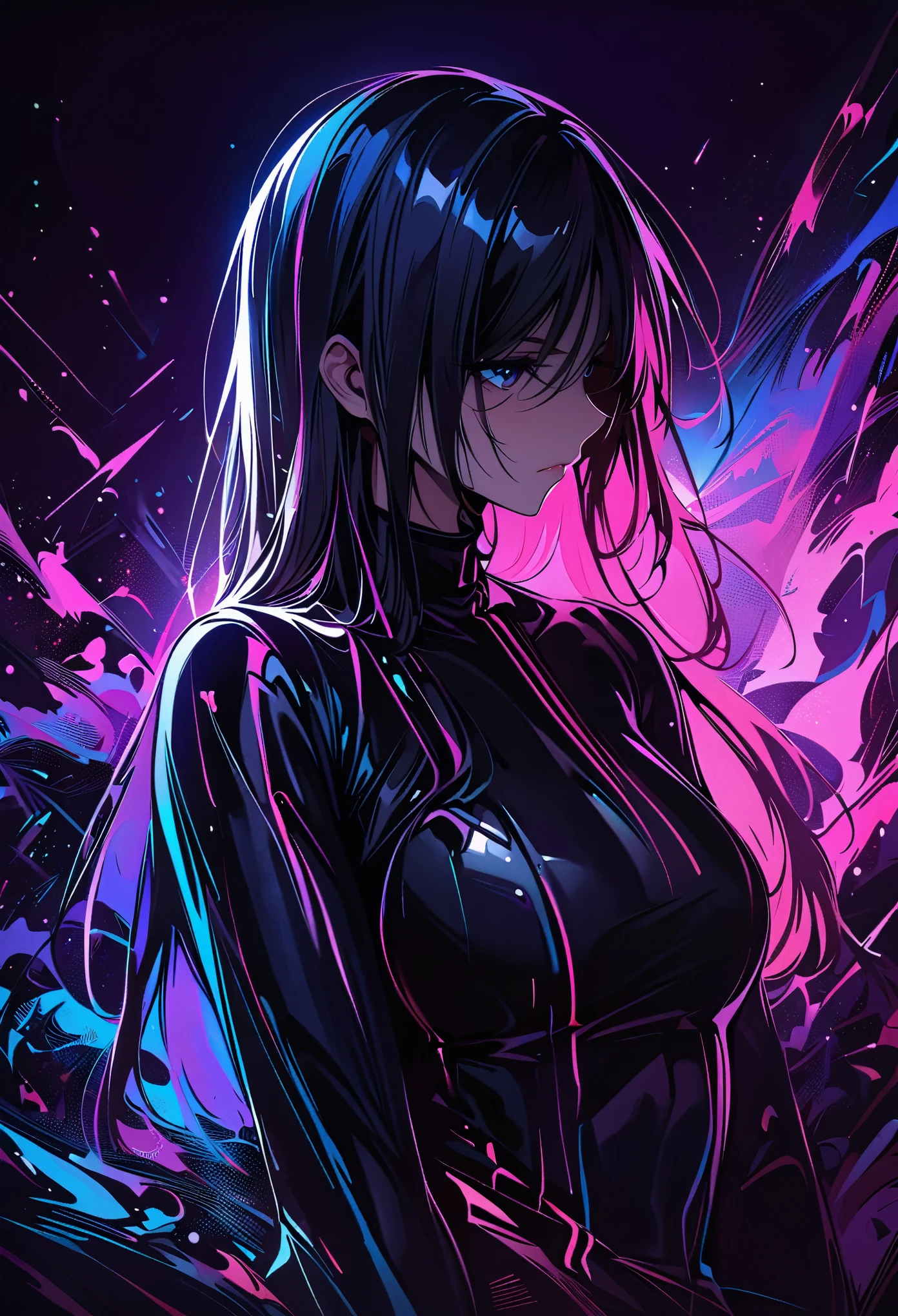 Toosaka Rin,(masterpiece, Best Quality :1.2), Black Light Art, 1 girl at home, solitary,Tight Fit衣,Chest,Tight Fit衣,Tight Fit