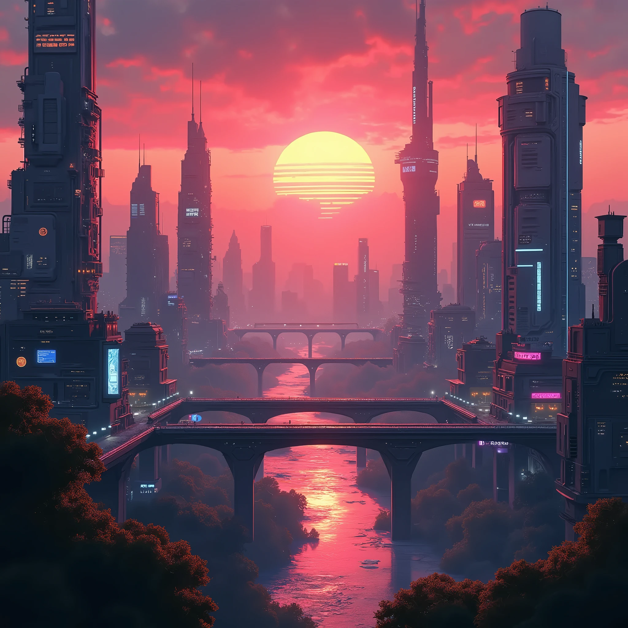 futuristic city with a sunset in the background, futuristic city scape, futuristic cityscape, cyberpunk cityscape, in a future city, cyberpunk landscape, futuristic city backdrop, cyberpunk city in the distance, a cyberpunk cityscape, cyberpunk city landscape, futuristic city, cyberpunk city, by Alena Aenami, in a futuristic city, cyberpunk dreamscape, an alien cityscape, cyberpunk landscape wallpaper