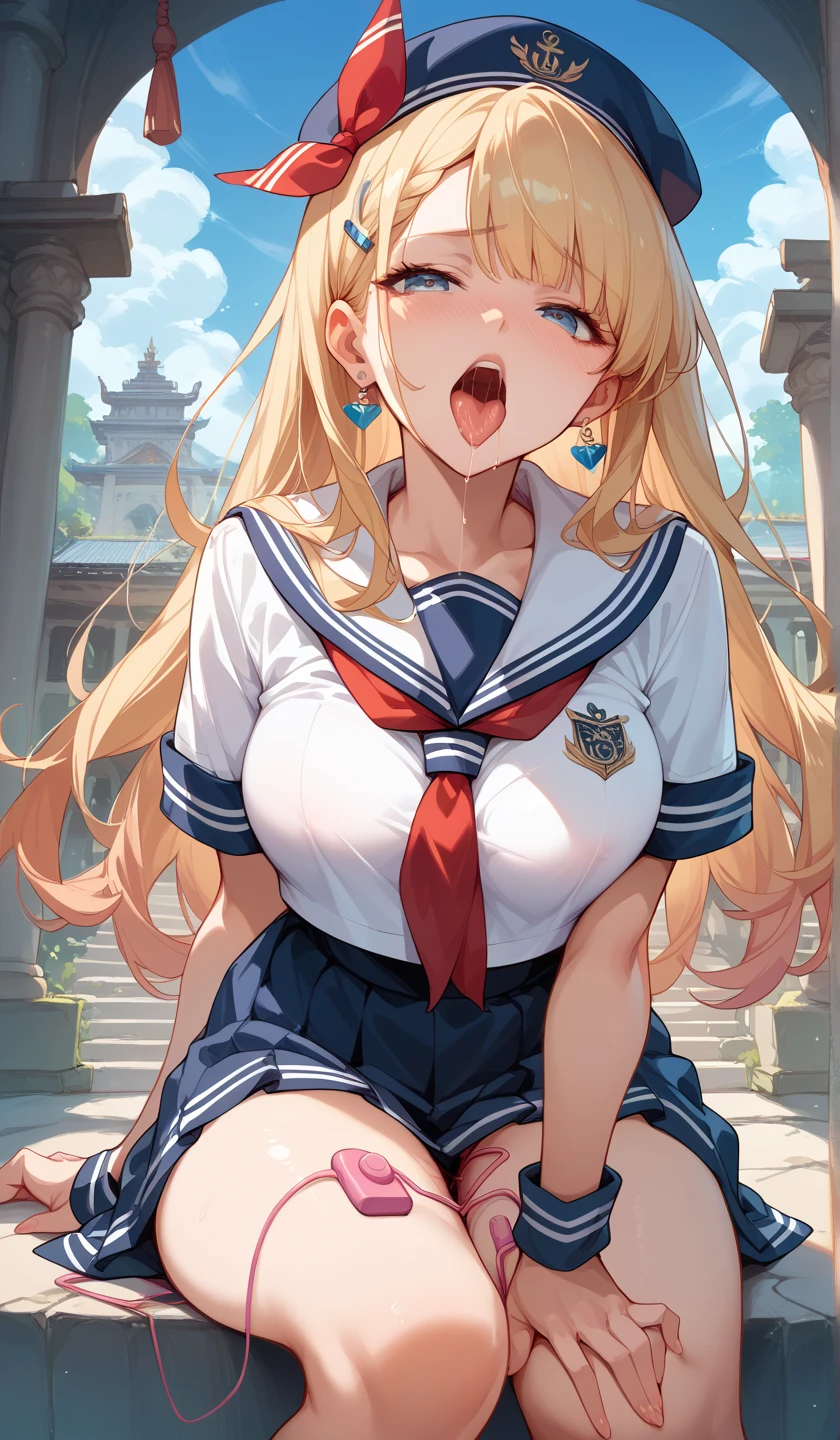 bound arms Beautiful long blonde A girl in a sailor suit Pleated skirt mini skirt Long sleeve Shyness Tears overflow from my eyes Blowjob sideBlowjob From the side One boy One girl penis