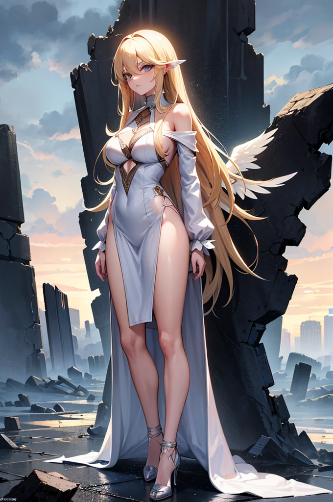 Bare feet of a giant goddess seen from below strolling through the city anime style
