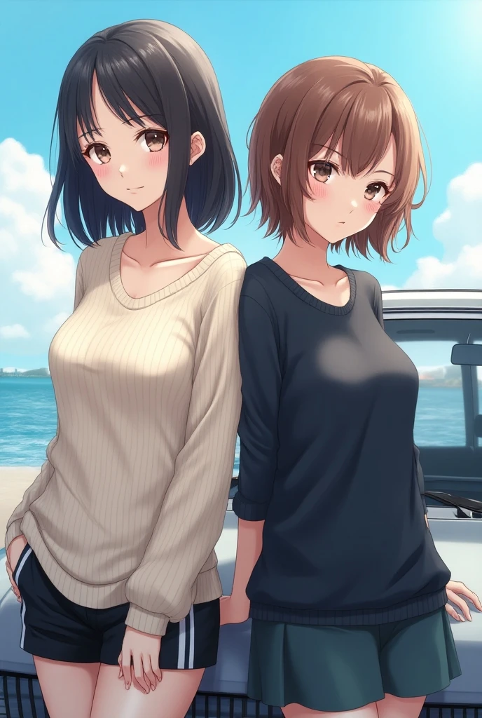 NSFW Highest quality Best image quality 4k ,{Misaka Mikoto} {{shirt lift}}++ Plain pink shirt topless, Underboob Beautiful nipples Short hair Brown hair, Brown eyes,short hair(Beautiful Abs Denim Shorts , Embarrassed face sit Beautiful beach Wet MCharacter splits
