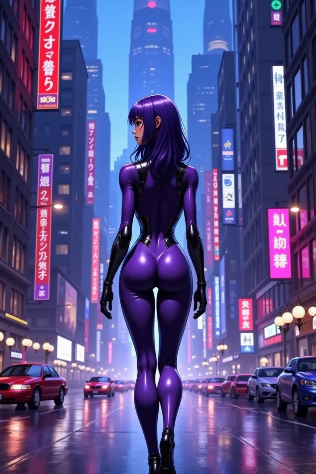 (Best Quality, very detailed depiction, incredible high resolution,Photographic images), Futuristic Streetscapes ,Neon city at night:2.0, Iconic skyscrapers,Artistic Buildings ,Woman in bodysuit walking down a decadent cityscape ,Night view,Beautiful night view,Dazzling neon light ,Night Sky:2.0, street,