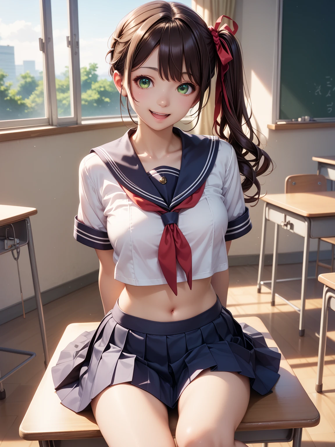 Top image quality、NSFW、Commemorative photo、High school students、japanese hight school uniform、Upper body uniform、Lower body naked、‎Classroom、A-cup breasts、discreet breasts、Smaller chest、smug face、Sateen、Twin-tailed、hime、2.Five-dimensional girl、Small breasts,８Head and body、A slender、Very skinny、Ribs、beauty legs、Constricted waist、Secret Poses、dynamic ungle、knee sox、Twin-tailed、