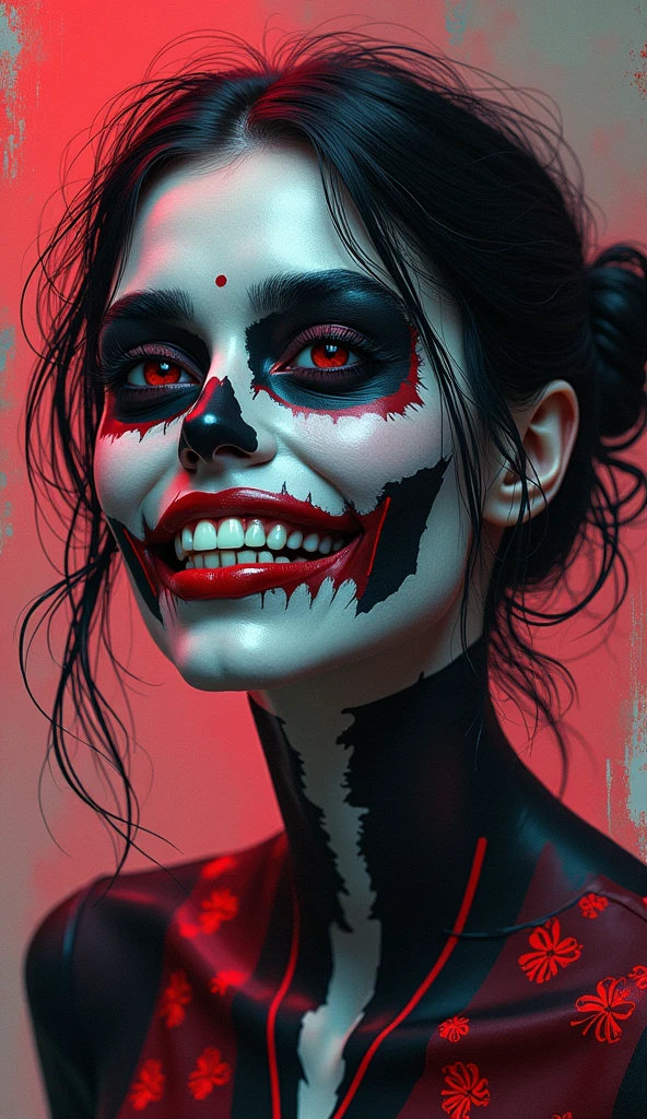 Queen of hearts scary, red and blue make up